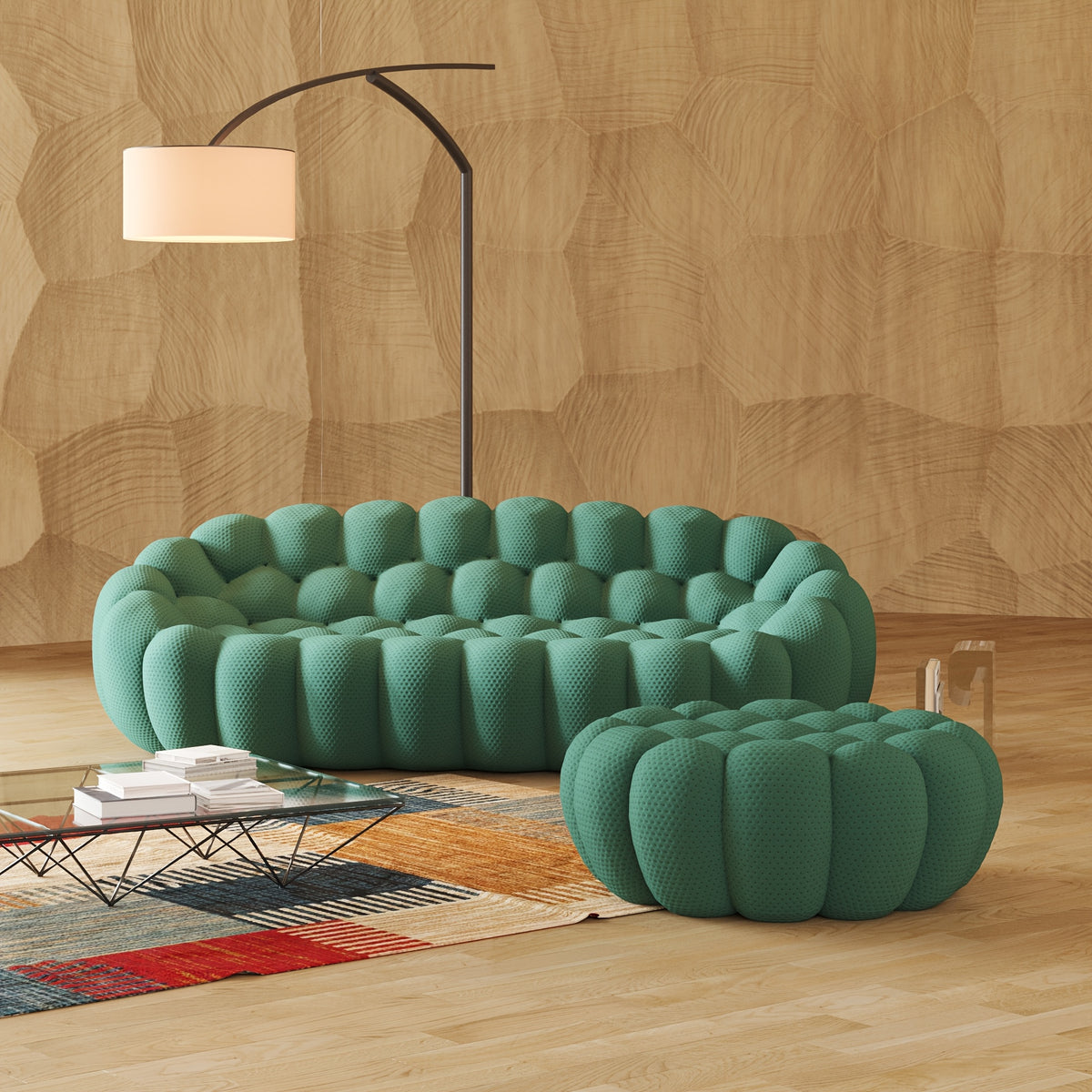 Modern Oversized Bean Bag Sofa with Ottoman - 3D Knitted Fabric, Orange, Football-Shaped Design, No Assembly Required, 700 lbs Load Capacity, Perfect for Contemporary Living Rooms, Sofa for Living Room