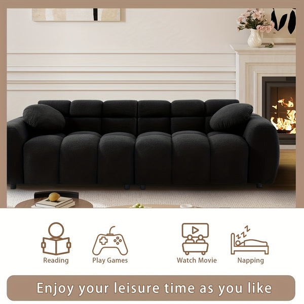 2pcs Modern Boucle Sofa Set, Comfy Tufted Upholstered Teddy Deep Seat Cloud Couch, Cozy Sherpa 3 Seater Sofa & 2 Seater Loveseat, Modern Living Room Furniture Set For Apartment