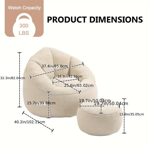 Bean Bag Chair With Ottoman, Comfy Bean Bag Sofa Chair, High Pressure Foam Lazy Sofa, Modern Accent BeanBag Chairs For Living Room, Bedroom