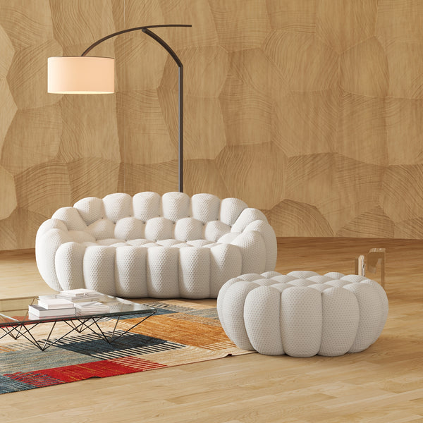 Modern Oversized Bean Bag Sofa with Ottoman - 3D Knitted Fabric, Orange, Football-Shaped Design, No Assembly Required, 700 lbs Load Capacity, Perfect for Contemporary Living Rooms, Sofa for Living Room