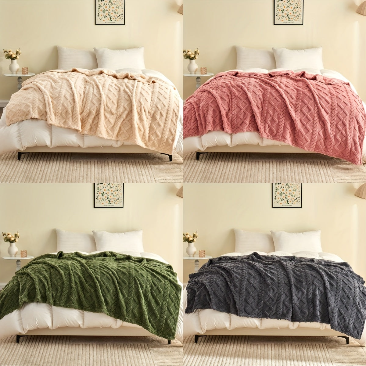 Ultra-Soft Diamond Jacquard Brushed Fleece - Cozy, Thick Plush With 3D Design | Versatile For Bed, Couch, Travel | Machine Washable | All-Season Comfort, Air Conditioning, Flannel, Multifunctional