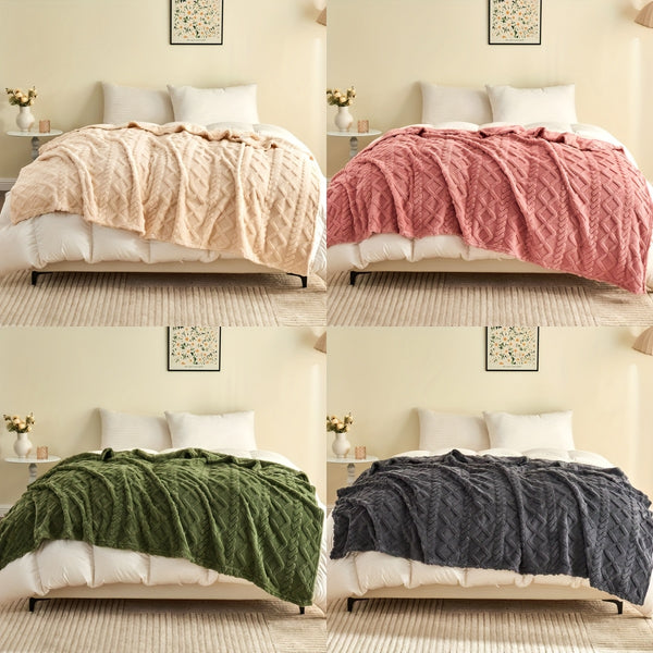 Ultra-Soft Diamond Jacquard Brushed Fleece - Cozy, Thick Plush With 3D Design | Versatile For Bed, Couch, Travel | Machine Washable | All-Season Comfort, Air Conditioning, Flannel, Multifunctional