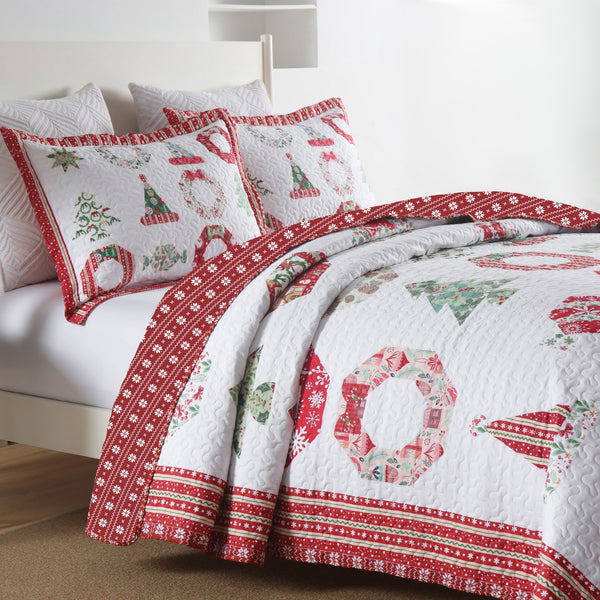 3 PCS Winter Christmas Quilt Bedspread Set - Holiday Bedding Set with Festive Christmas Patterns Including Trees, Wreaths & Candies, Soft Polyester Quilt for Bedroom Decor, Multi - Use As Bed Coverlet\u002FAC Quilt\u002FSofa Blanket, Ideal for Christmas S