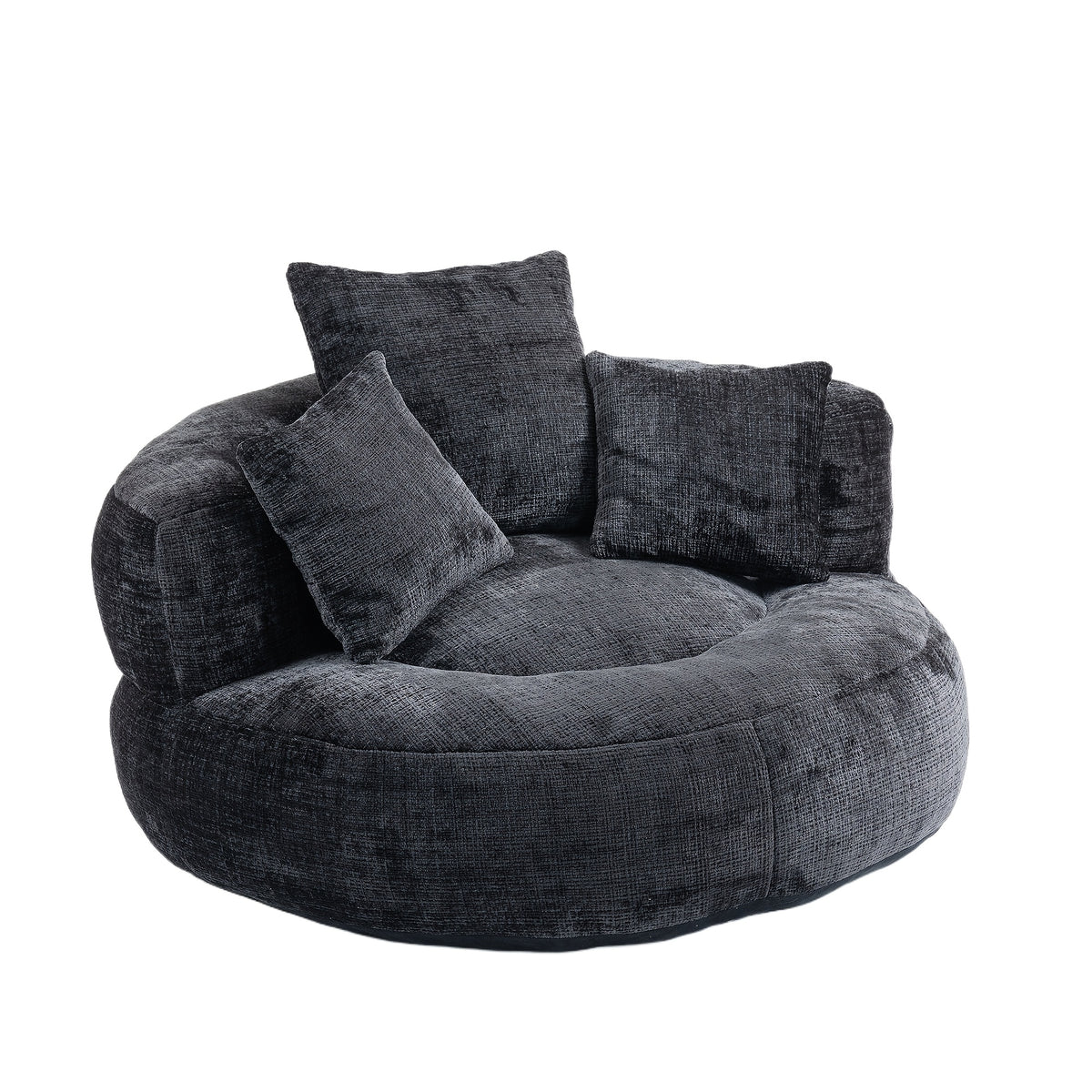 Plush Dark Blue Bean Bag Chair with Pillows - High-Density Foam Filled Round Sofa for Adults, Cozy Chenille Upholstery, Modern Living Room Furniture, Soft and Comfortable Design, Cozy Seating | Integrated Pillow Style | Textured Fabric, Sofa Chair