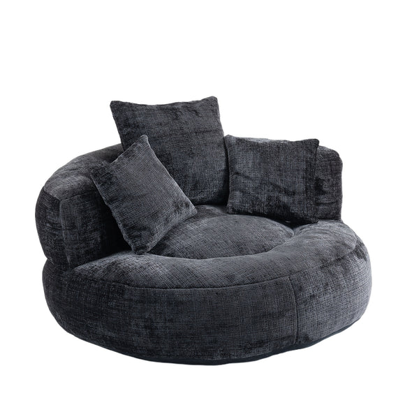 Plush Dark Blue Bean Bag Chair with Pillows - High-Density Foam Filled Round Sofa for Adults, Cozy Chenille Upholstery, Modern Living Room Furniture, Soft and Comfortable Design, Cozy Seating | Integrated Pillow Style | Textured Fabric, Sofa Chair