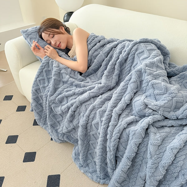 1pc Extra Thick Plush Fleece Blanket - Ultra Soft Luxury Bedspread\u002FThrow - All-Season Couch, Bed, Travel - Beige, Brown, Gray, Blue, Green, Pink, Black, White, - Elegant Home Decor in Neutral Tones - Cozy Warmth for Modern Interiors - Lamb Fleece wit