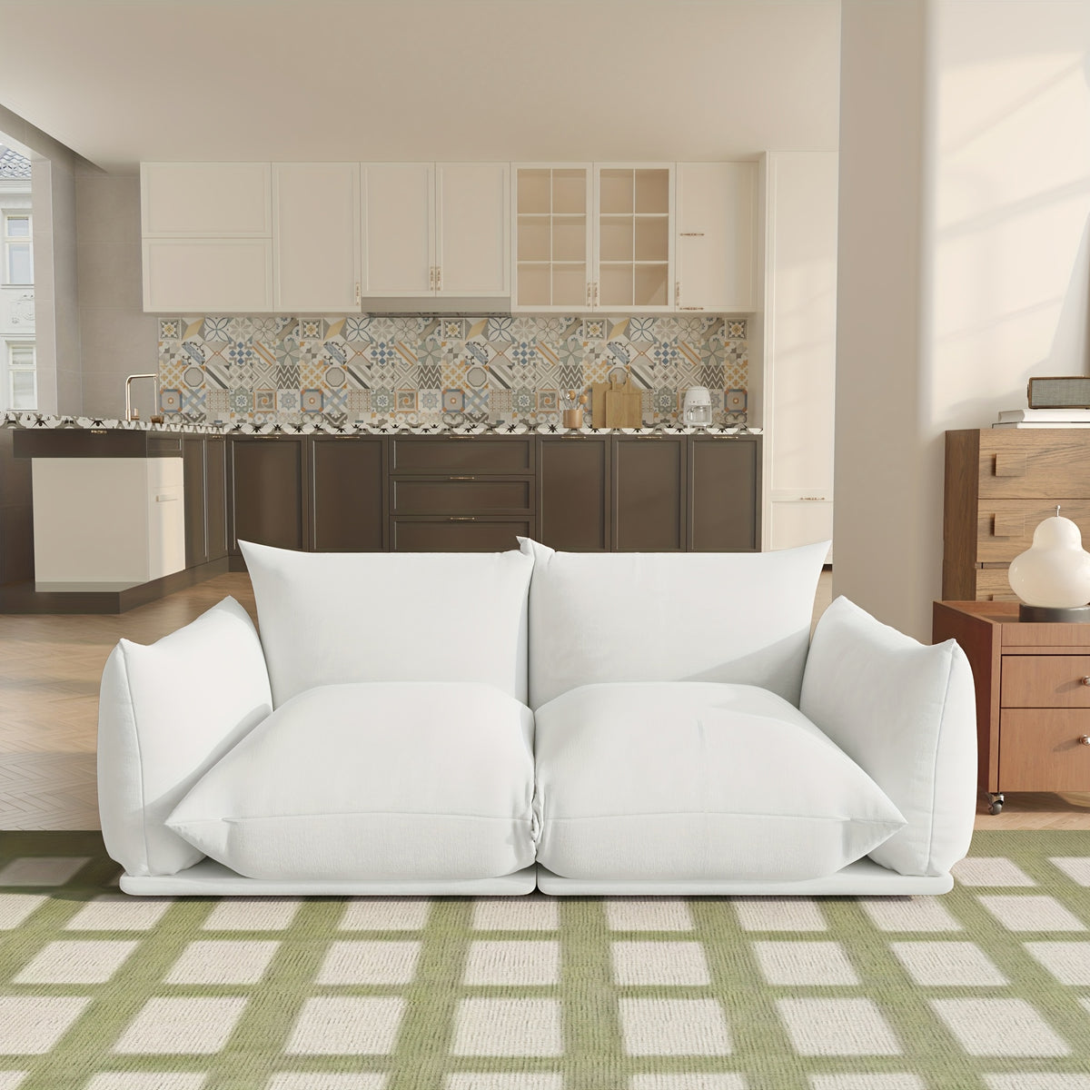 Modern Chenille Loveseat Mid-Century Modern Chenille Loveseat | Upholstered Beige Sofa for Living Room, Apartment, Office