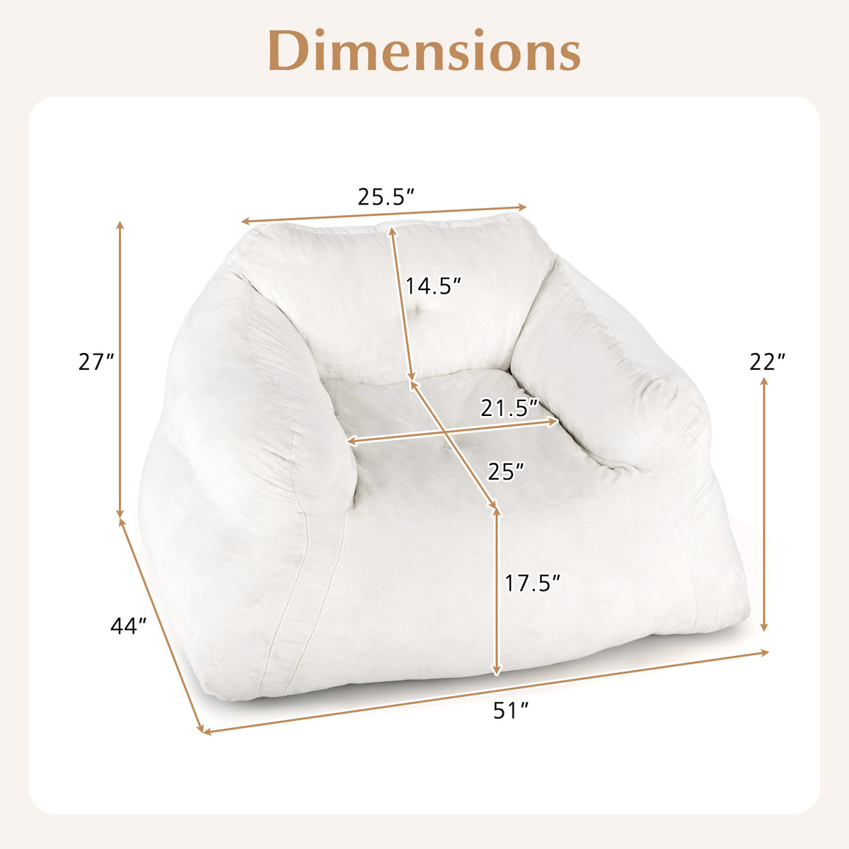 COSTWAY Plush Bean Bag Chair for Adults - Oversized Floor Sofa with Ultra-Soft Velvet-Like Cover, Non-Slip Bottom & High-Density Foam Fill, Modern Lazy Chair with Easy Assembly, Removable Machine-Washable Cover & Non-Slip Base for Living Room