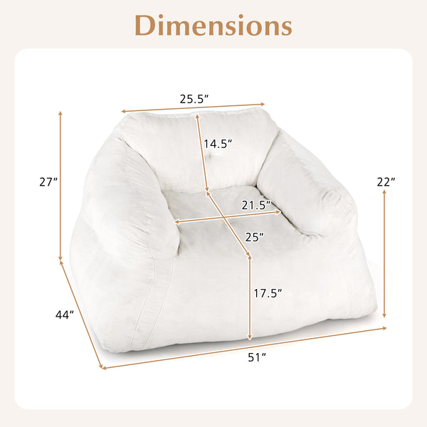 COSTWAY Plush Bean Bag Chair for Adults - Oversized Floor Sofa with Ultra-Soft Velvet-Like Cover, Non-Slip Bottom & High-Density Foam Fill, Modern Lazy Chair with Easy Assembly, Removable Machine-Washable Cover & Non-Slip Base for Living Room