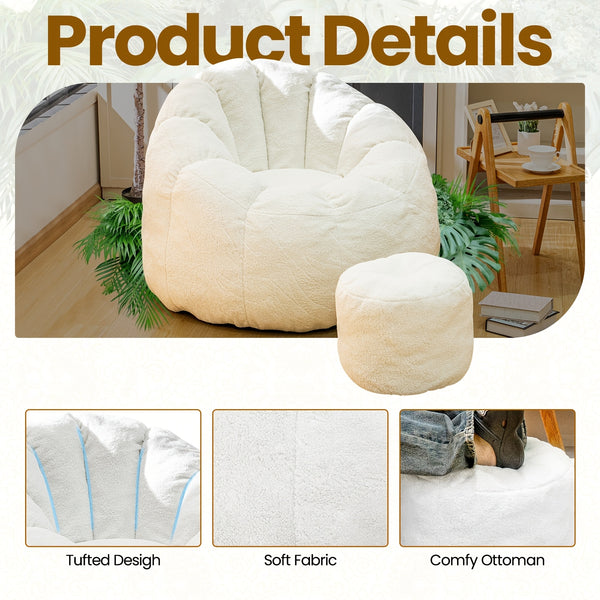 LAMERGE Beanbag Chairs with Foot Stools, Soy Bag Chairs And Foot Stools, Indoor Recliners, Comfortable And Lazy Sofa Chairs And Foot Stools, Reading Chairs for Living Rooms, Bedrooms, Essential Home Furnishings for Home Relaxation