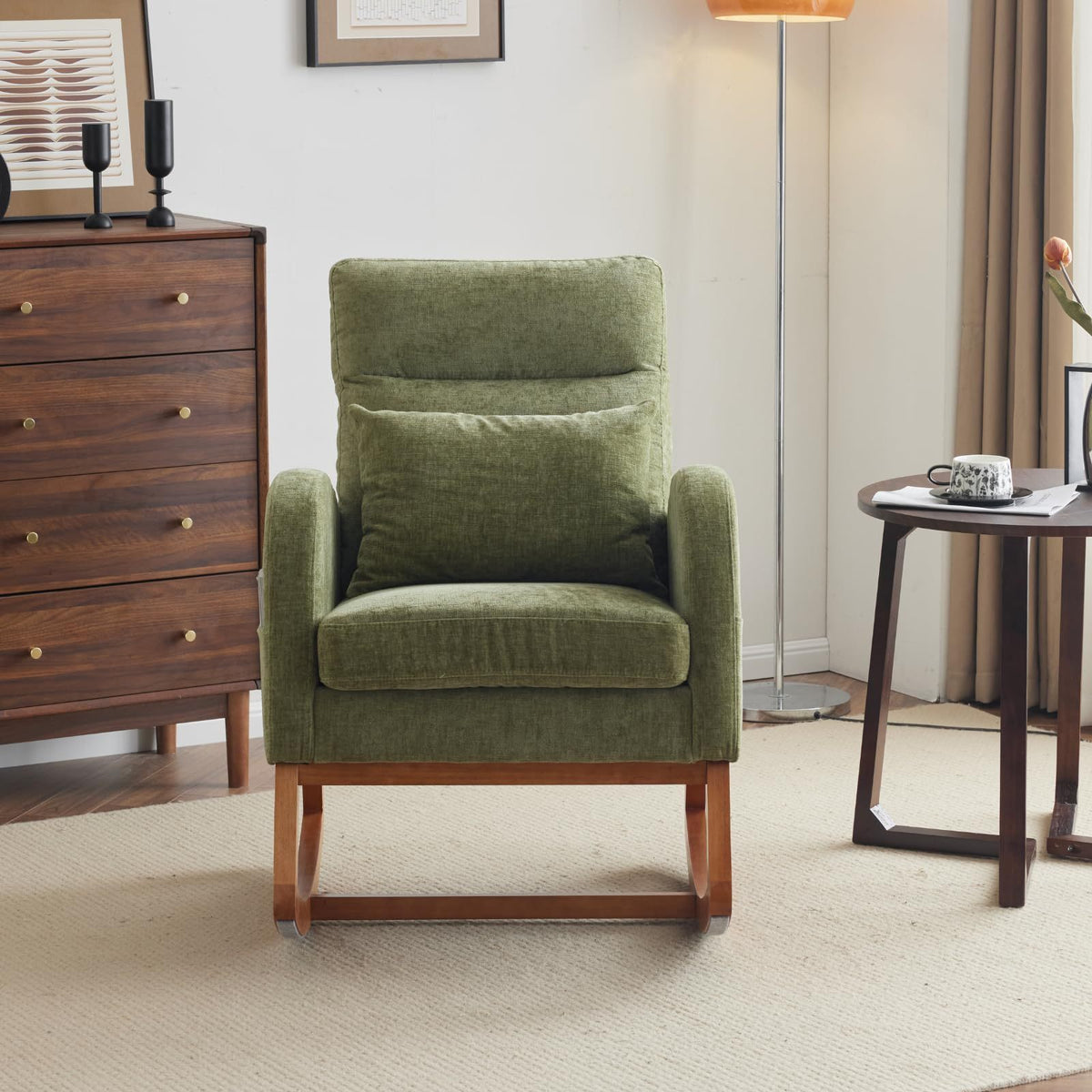 Comfortable High Back Armchair, Modern Single Sofa Rocking Chair With Solid Wooden Frame, Suitable For Living Room, Bedroom, Studio Interior