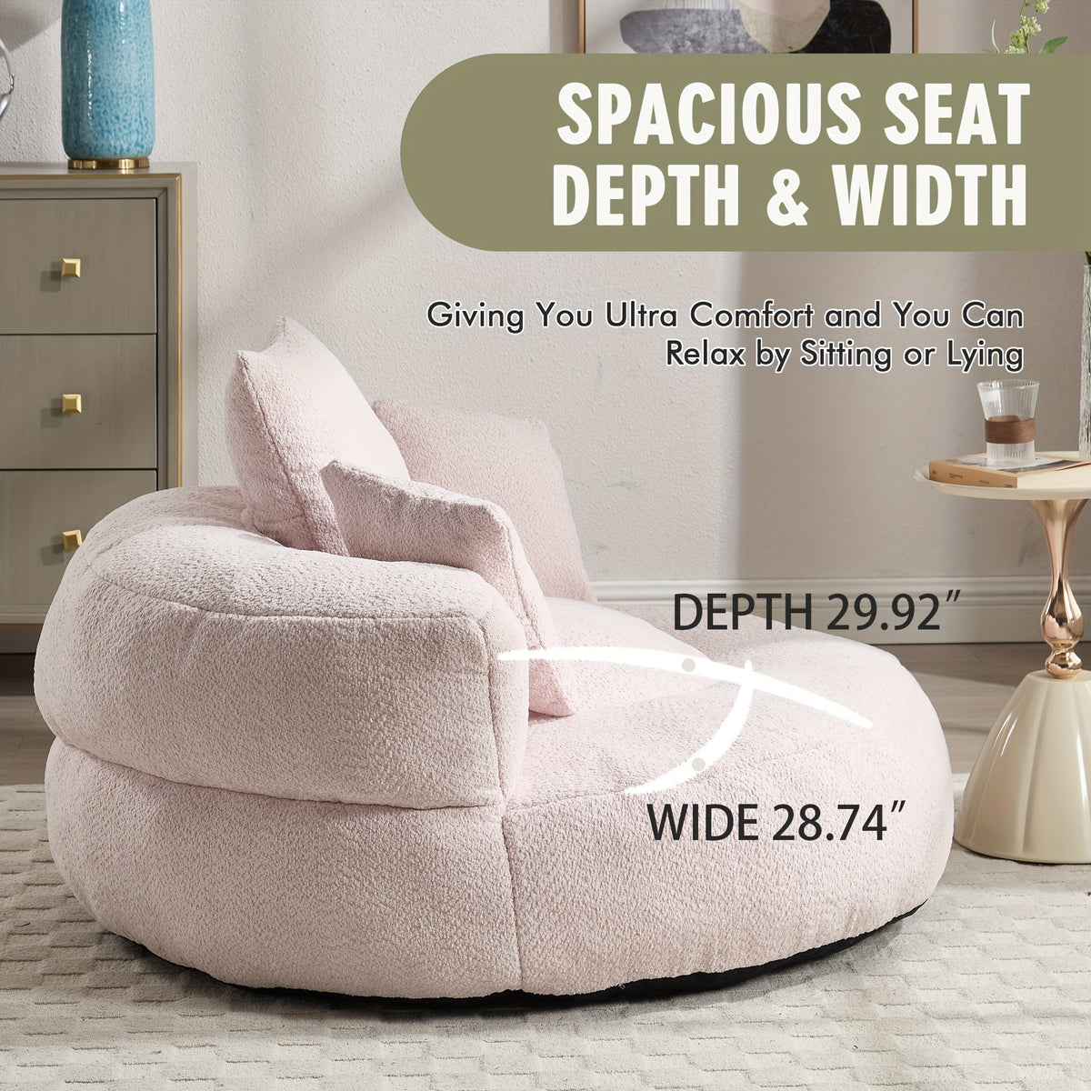 Plush Dark Blue Bean Bag Chair with Pillows - High-Density Foam Filled Round Sofa for Adults, Cozy Chenille Upholstery, Modern Living Room Furniture, Soft and Comfortable Design, Cozy Seating | Integrated Pillow Style | Textured Fabric, Sofa Chair