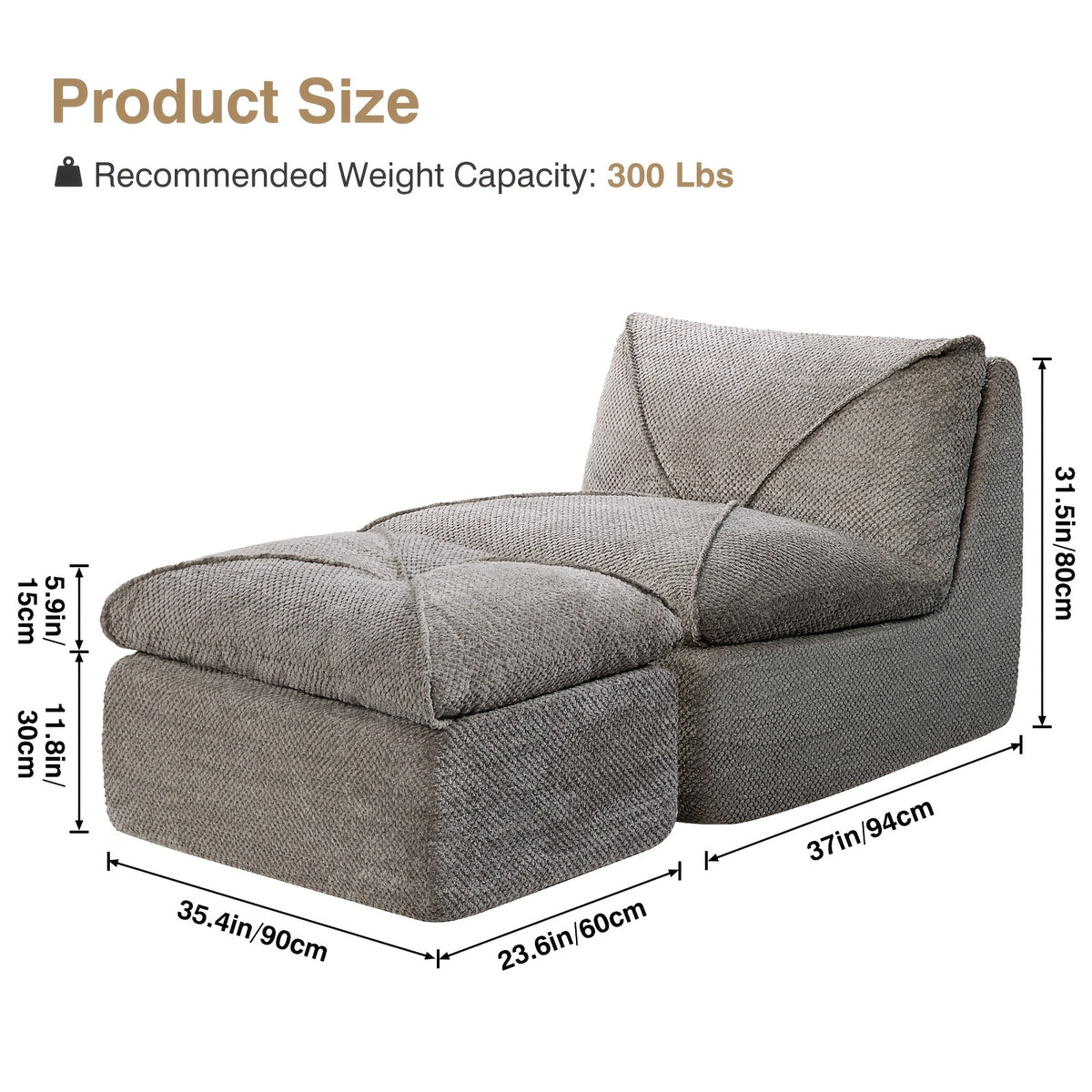 KERDOM 35.4'' Wide Armless Leisure Sofa, Breathable -linen Fabric, Modern Accent Chair With Ottoman Set For Apartment, Ergonomic Reading Chair With Foot Rest For Bedroom Living Room, Outdoor Lounge Chair, Indoor Office Nap Chair Assemble Free