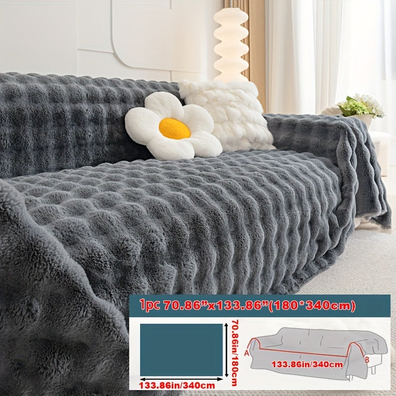 1pc Imitation Rabbit Fur Sofa Cover, Thickened Winter Plush Sofa Towel, Sofa Blanket, Anti Dirt And Pet Scratch Sofa Slide Cover, Furniture Protection Cover, Bedroom, Office, Living Room, Home Decoration Local Warehouse