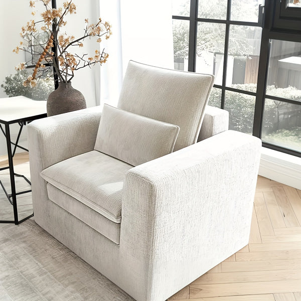 Modern Style Armchair, Chenille Cushion Sofa - Lazy Sofa, Single Sofa - Suitable For Living Room, Bedroom, Office Furniture, Living Room Chair With Footrest, Single Person Leisure Chair