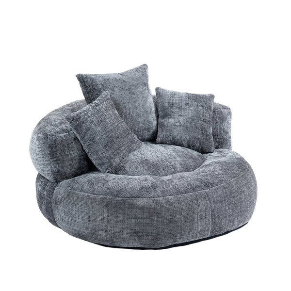 Plush Dark Blue Bean Bag Chair with Pillows - High-Density Foam Filled Round Sofa for Adults, Cozy Chenille Upholstery, Modern Living Room Furniture, Soft and Comfortable Design, Cozy Seating | Integrated Pillow Style | Textured Fabric, Sofa Chair