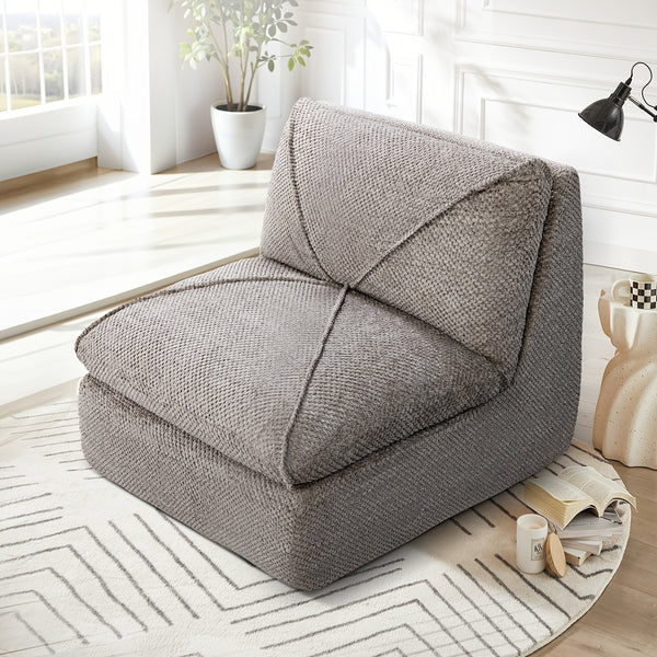 KERDOM 35.4'' Wide Armless Leisure Sofa, Breathable -linen Fabric, Modern Accent Chair With Ottoman Set For Apartment, Ergonomic Reading Chair With Foot Rest For Bedroom Living Room, Outdoor Lounge Chair, Indoor Office Nap Chair Assemble Free