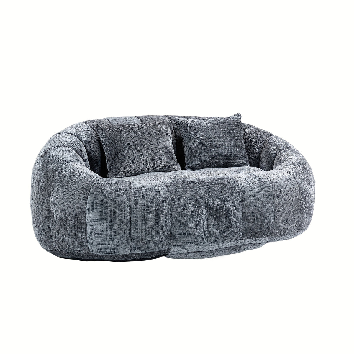 Oval Padded 2 Seats Beanbag Chairs, Upholstered Bean Bag Couch With 2 Pillows & Wrap-Around Backrest, Gaming Loveseat Sofa, Chenille Fabric Lazy Floor Beanbag-Chair