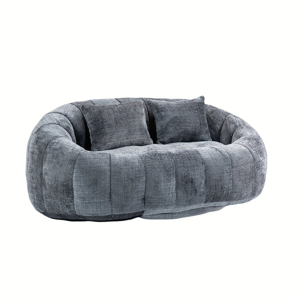 Oval Padded 2 Seats Beanbag Chairs, Upholstered Bean Bag Couch With 2 Pillows & Wrap-Around Backrest, Gaming Loveseat Sofa, Chenille Fabric Lazy Floor Beanbag-Chair