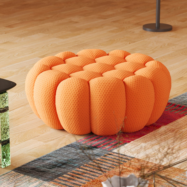 Modern Oversized Bean Bag Sofa with Ottoman - 3D Knitted Fabric, Orange, Football-Shaped Design, No Assembly Required, 700 lbs Load Capacity, Perfect for Contemporary Living Rooms, Sofa for Living Room