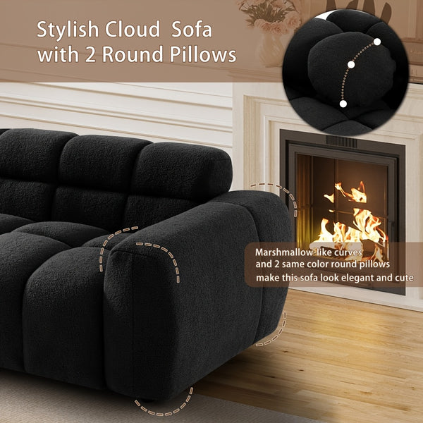 2pcs Modern Boucle Sofa Set, Comfy Tufted Upholstered Teddy Deep Seat Cloud Couch, Cozy Sherpa 3 Seater Sofa & 2 Seater Loveseat, Modern Living Room Furniture Set For Apartment