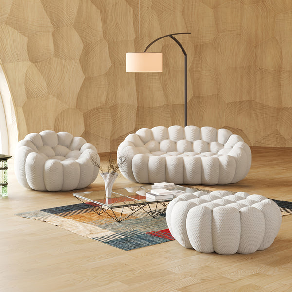 Modern Oversized Bean Bag Sofa with Ottoman - 3D Knitted Fabric, Orange, Football-Shaped Design, No Assembly Required, 700 lbs Load Capacity, Perfect for Contemporary Living Rooms, Sofa for Living Room