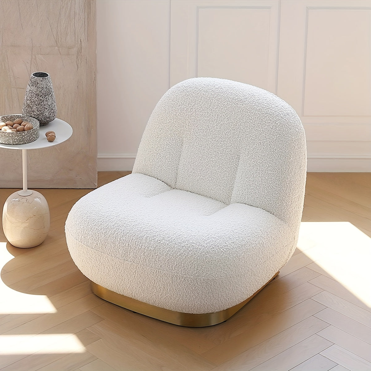 Modern Style Single Sofa Chair, 360-Degree Rotating Leisure Sofa with Metal Base, Suitable for Bedroom, Living Room, Apartment Reading Sofa