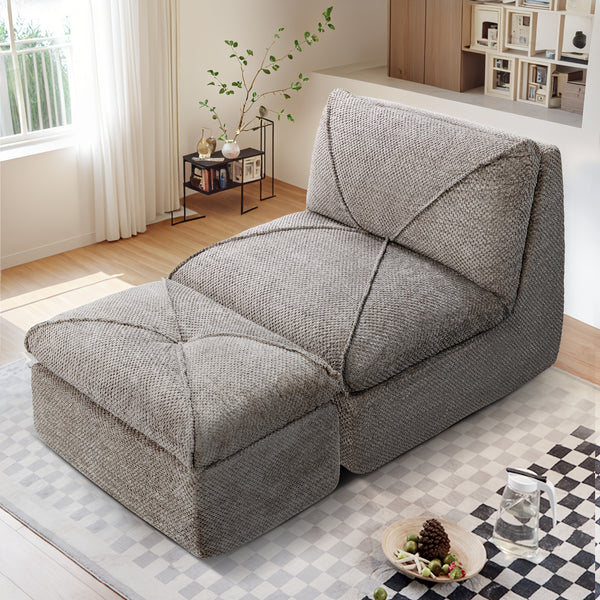 KERDOM 35.4'' Wide Armless Leisure Sofa, Breathable -linen Fabric, Modern Accent Chair With Ottoman Set For Apartment, Ergonomic Reading Chair With Foot Rest For Bedroom Living Room, Outdoor Lounge Chair, Indoor Office Nap Chair Assemble Free