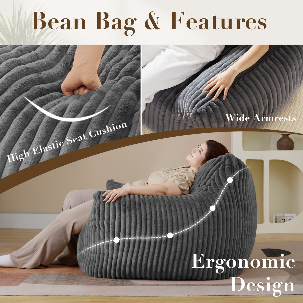 Living&Giving Oversize Bean Bag Chair, Family Corner Chair, Sofa, Fireplace Chair, Lazy Sofa, Compressed Sponge Sofa, Floor Single Leisure Chair, Sofa Bed, Suitable For Various Occasions In Hall, Office, Bedroom, Apartment, Restaurant