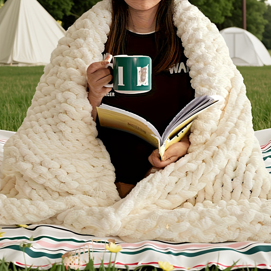 Extra Large 50x60 Inches Thick Knitted Blanket - Heavy Duty All-Season Soft Indoor\u002FOutdoor Throw for Camping, Home, Sofa, Bed - Machine Washable Cozy Blanket for Christmas, Mother's Day, Thanksgiving Gifts - Non-Electric Warmth, Camping Warmth, Decor