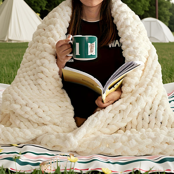 Extra Large 50x60 Inches Thick Knitted Blanket - Heavy Duty All-Season Soft Indoor\u002FOutdoor Throw for Camping, Home, Sofa, Bed - Machine Washable Cozy Blanket for Christmas, Mother's Day, Thanksgiving Gifts - Non-Electric Warmth, Camping Warmth, Decor