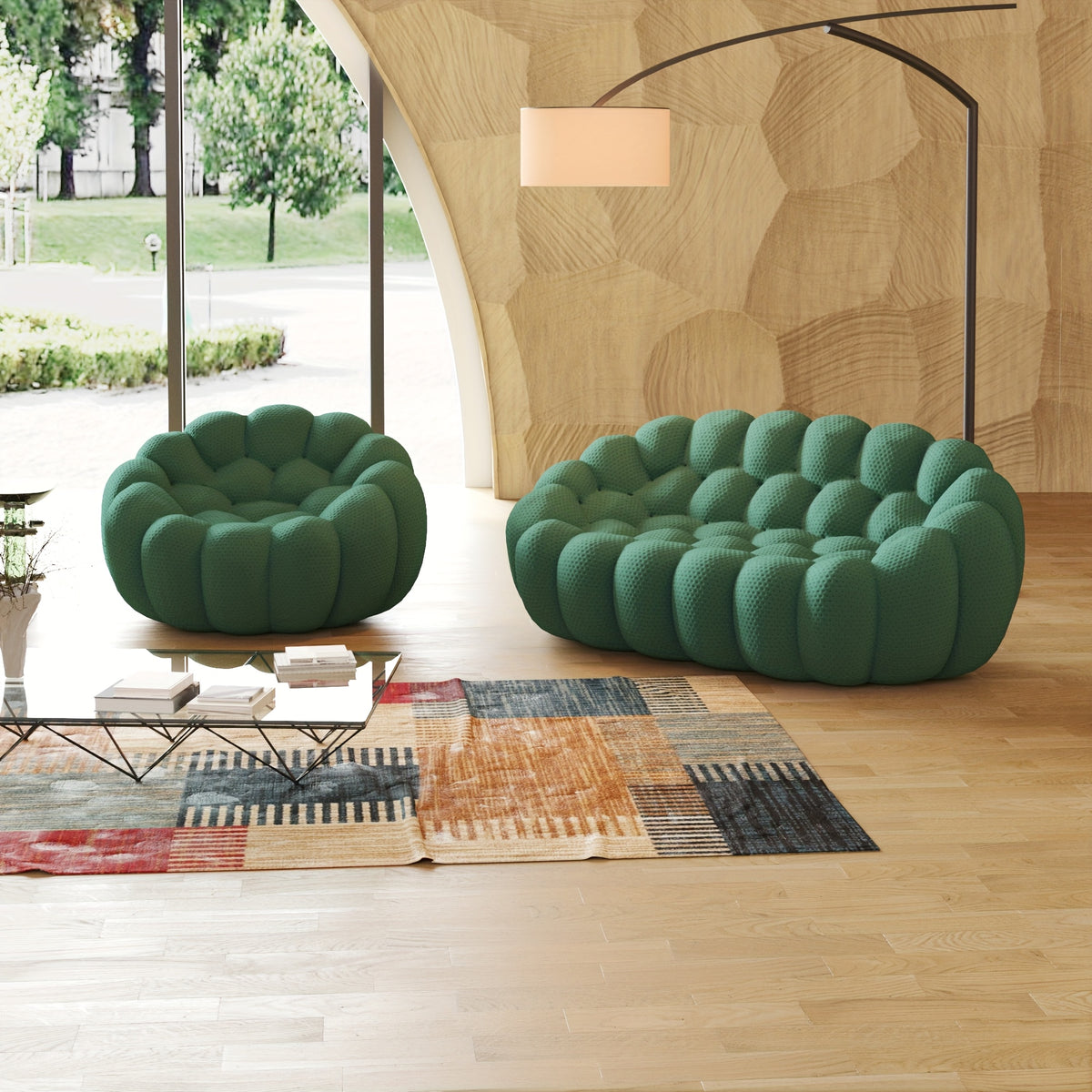 Modern Oversized Bean Bag Sofa with Ottoman - 3D Knitted Fabric, Orange, Football-Shaped Design, No Assembly Required, 700 lbs Load Capacity, Perfect for Contemporary Living Rooms, Sofa for Living Room