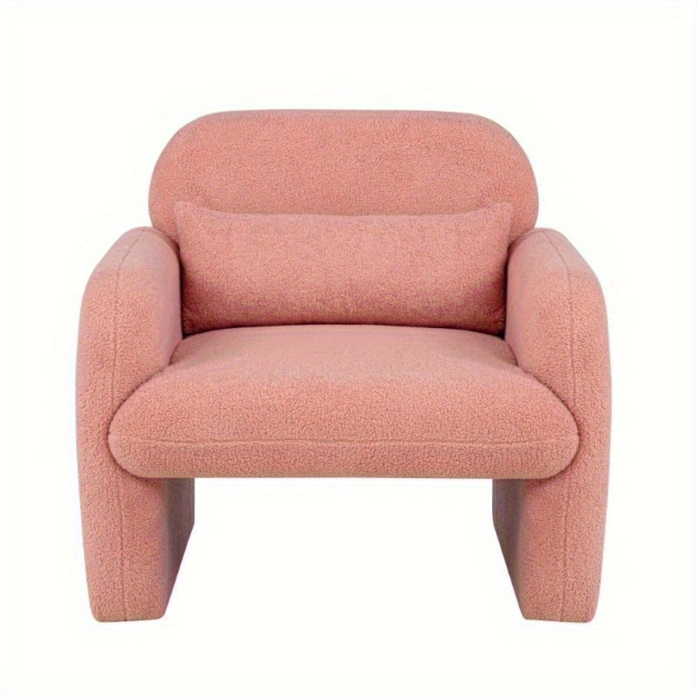 White Teddy Fleece Single Sofa Chair with Arms & Pillow - Plush Fleece Accent Armchair, 350 lbs Weight Capacity, Easy Assembly, Non-Wood Allergen-Free, Compact Modern Bedside\u002FLiving Room\u002FStudy Chair for s &