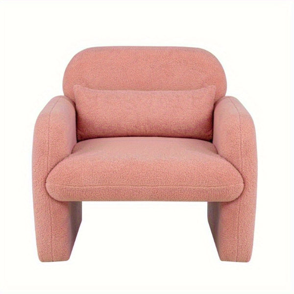 White Teddy Fleece Single Sofa Chair with Arms & Pillow - Plush Fleece Accent Armchair, 350 lbs Weight Capacity, Easy Assembly, Non-Wood Allergen-Free, Compact Modern Bedside\u002FLiving Room\u002FStudy Chair for s &