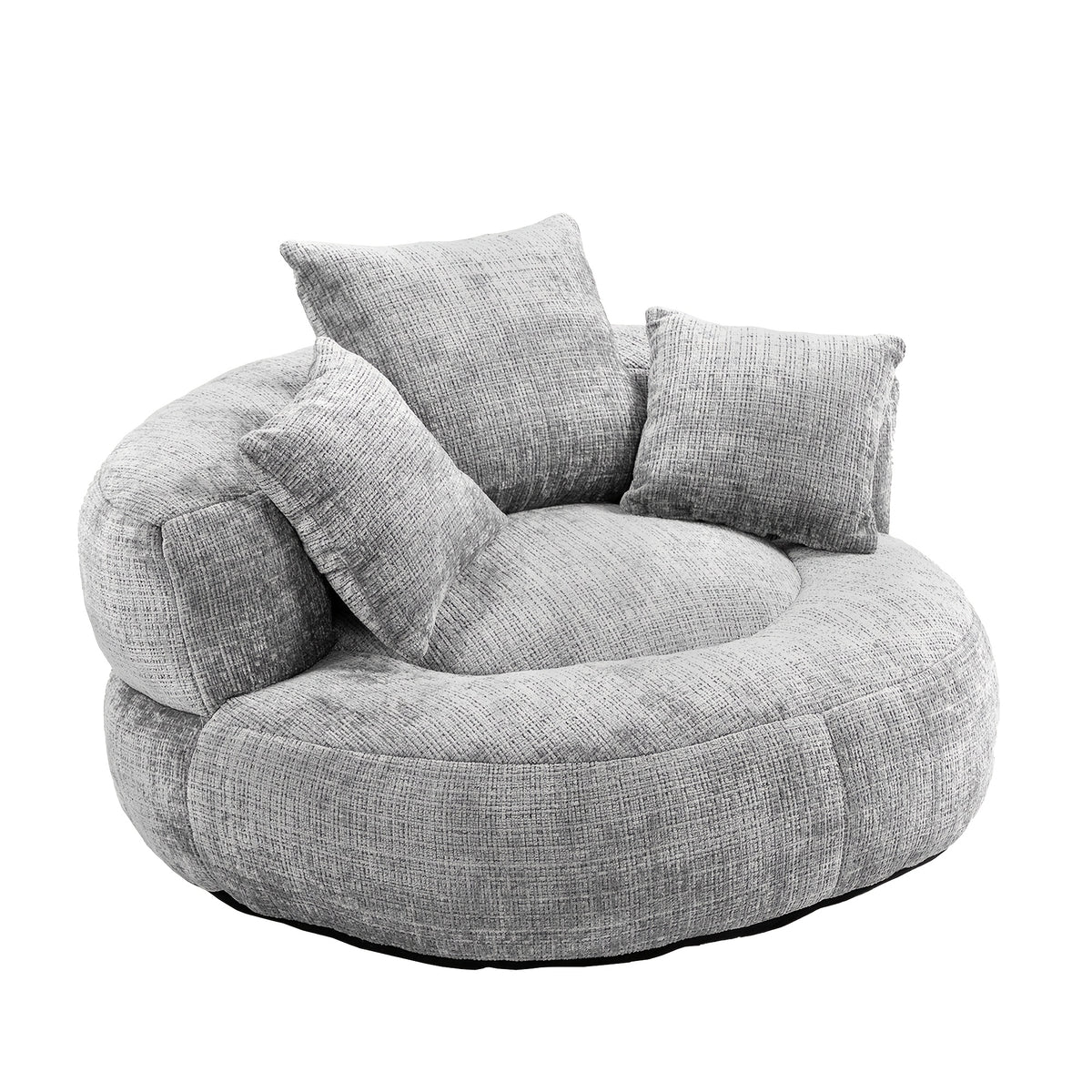 Plush Dark Blue Bean Bag Chair with Pillows - High-Density Foam Filled Round Sofa for Adults, Cozy Chenille Upholstery, Modern Living Room Furniture, Soft and Comfortable Design, Cozy Seating | Integrated Pillow Style | Textured Fabric, Sofa Chair