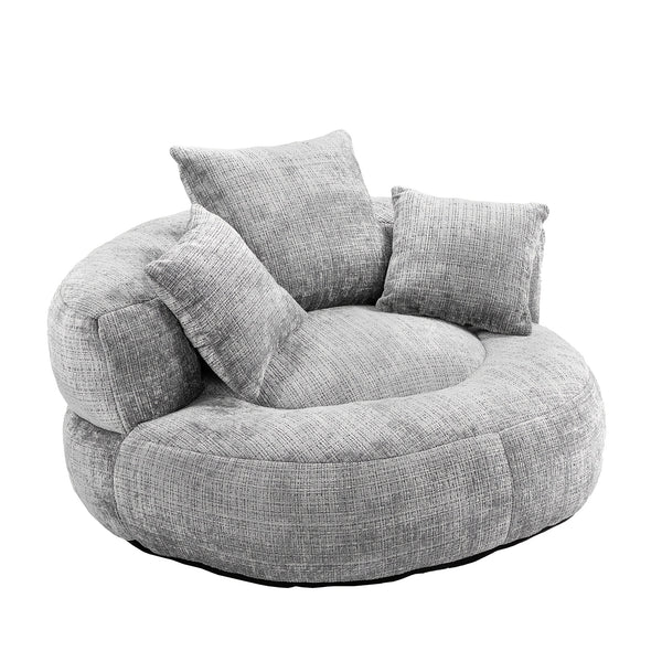 Plush Dark Blue Bean Bag Chair with Pillows - High-Density Foam Filled Round Sofa for Adults, Cozy Chenille Upholstery, Modern Living Room Furniture, Soft and Comfortable Design, Cozy Seating | Integrated Pillow Style | Textured Fabric, Sofa Chair