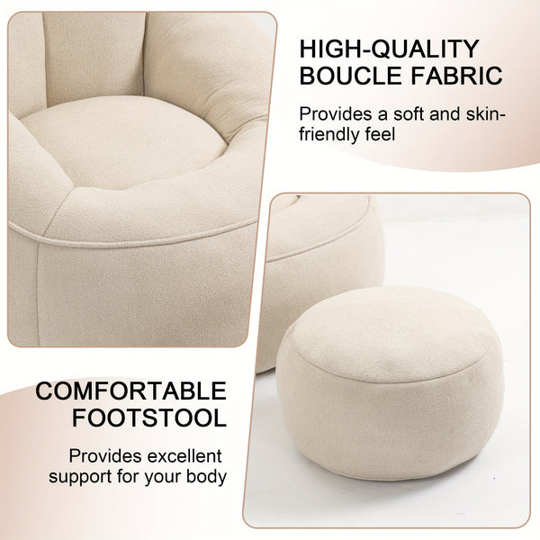 Bean Bag Chair With Ottoman, Comfy Bean Bag Sofa Chair, High Pressure Foam Lazy Sofa, Modern Accent BeanBag Chairs For Living Room, Bedroom
