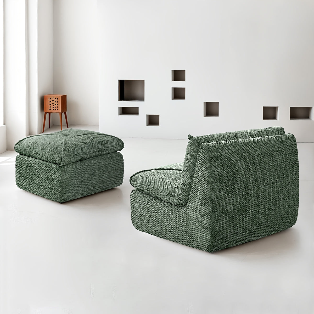 KERDOM 35.4'' Wide Armless Leisure Sofa, Breathable -linen Fabric, Modern Accent Chair With Ottoman Set For Apartment, Ergonomic Reading Chair With Foot Rest For Bedroom Living Room, Outdoor Lounge Chair, Indoor Office Nap Chair Assemble Free