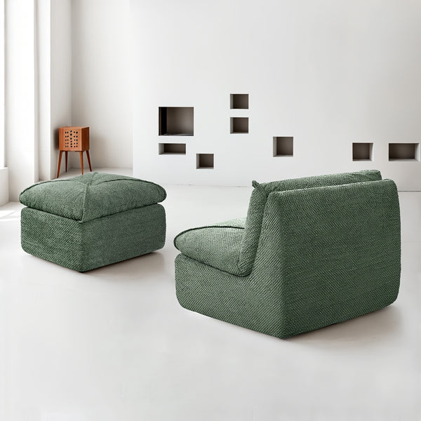 KERDOM 35.4'' Wide Armless Leisure Sofa, Breathable -linen Fabric, Modern Accent Chair With Ottoman Set For Apartment, Ergonomic Reading Chair With Foot Rest For Bedroom Living Room, Outdoor Lounge Chair, Indoor Office Nap Chair Assemble Free