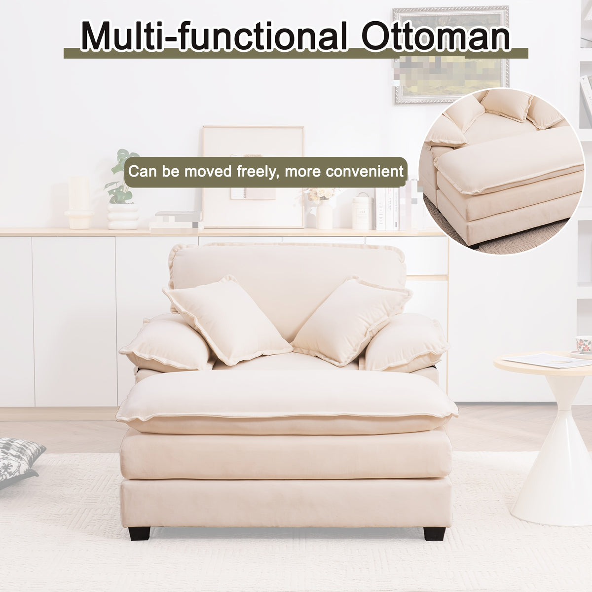 56.3 Inch Velvet Single Sofa with 2 Folding Pillows And An Ottoman, Comfort Sofa - Living Room Deep Seating Sofa for Living Room Apartment