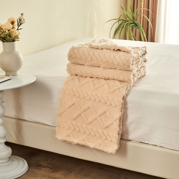 Ultra-Soft Diamond Jacquard Brushed Fleece - Cozy, Thick Plush With 3D Design | Versatile For Bed, Couch, Travel | Machine Washable | All-Season Comfort, Air Conditioning, Flannel, Multifunctional
