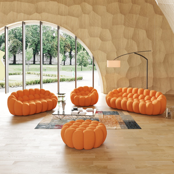 Modern Oversized Bean Bag Sofa with Ottoman - 3D Knitted Fabric, Orange, Football-Shaped Design, No Assembly Required, 700 lbs Load Capacity, Perfect for Contemporary Living Rooms, Sofa for Living Room