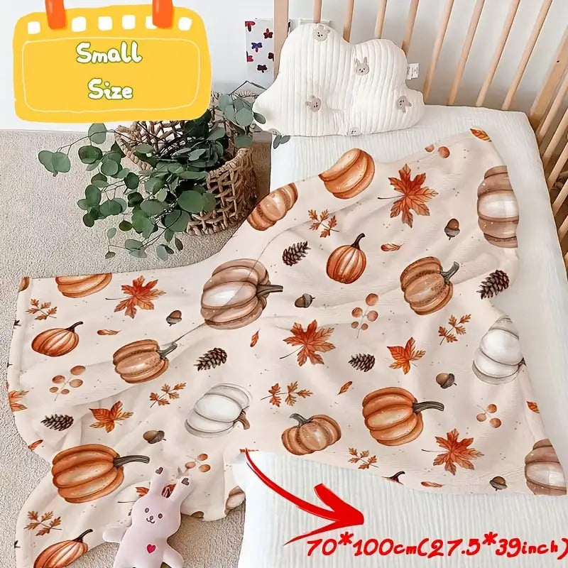 280GSM Heavyweight Flannel Throw Blanket - Super Soft Warm Cozy All-Season Bedspread, Autumn Pumpkin Maple Leaf & Plaid Print in Brown\u002FBeige\u002FWhite\u002FOrange, Contemporary Bedspread for Sofa, Bed, Travel, Home Decor - Luxury Fleece Blanket with