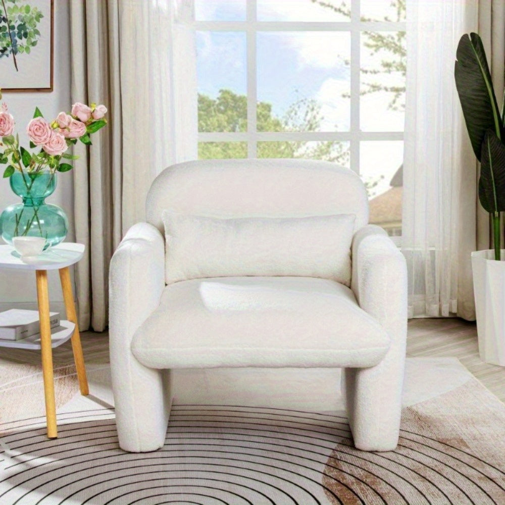 White Teddy Fleece Single Sofa Chair with Arms & Pillow - Plush Fleece Accent Armchair, 350 lbs Weight Capacity, Easy Assembly, Non-Wood Allergen-Free, Compact Modern Bedside\u002FLiving Room\u002FStudy Chair for s &