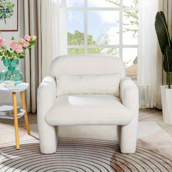White Teddy Fleece Single Sofa Chair with Arms & Pillow - Plush Fleece Accent Armchair, 350 lbs Weight Capacity, Easy Assembly, Non-Wood Allergen-Free, Compact Modern Bedside\u002FLiving Room\u002FStudy Chair for s &