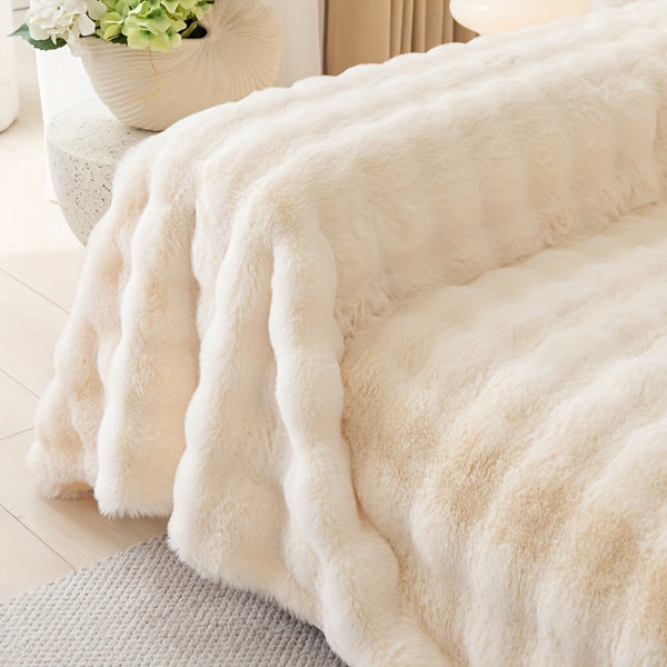 1pc Imitation Rabbit Fur Sofa Cover, Thickened Winter Plush Sofa Towel, Sofa Blanket, Anti Dirt And Pet Scratch Sofa Slide Cover, Furniture Protection Cover, Bedroom, Office, Living Room, Home Decoration Local Warehouse