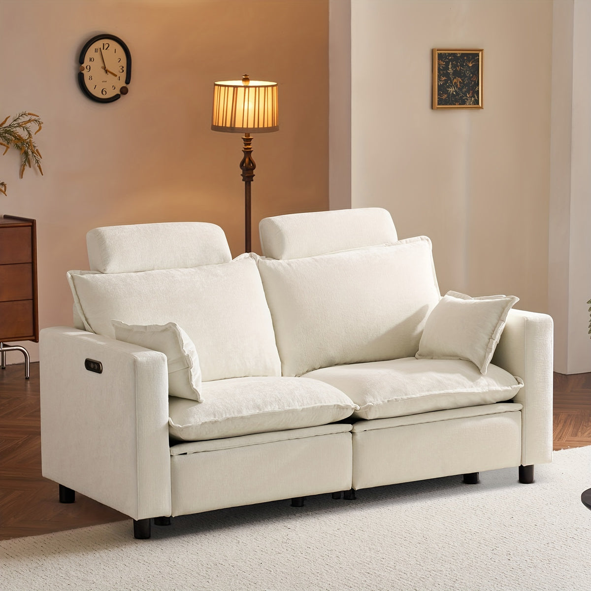 Consofa Electric Loveseat Recliner, Power Reclining Sofa With USB Ports, Chenille Comfy Cloud Couch For Living Room, Soft Oversized Sofa With Pillows, Headrest For Comfort (Cream)