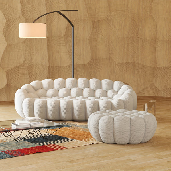 Modern Oversized Bean Bag Sofa with Ottoman - 3D Knitted Fabric, Orange, Football-Shaped Design, No Assembly Required, 700 lbs Load Capacity, Perfect for Contemporary Living Rooms, Sofa for Living Room