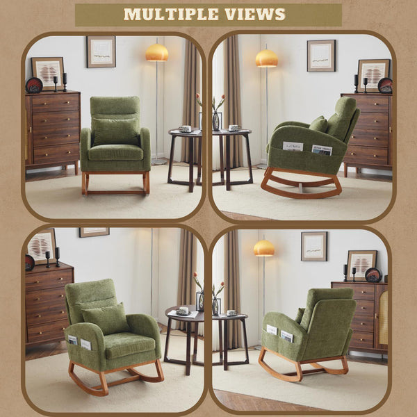 Comfortable High Back Armchair, Modern Single Sofa Rocking Chair With Solid Wooden Frame, Suitable For Living Room, Bedroom, Studio Interior