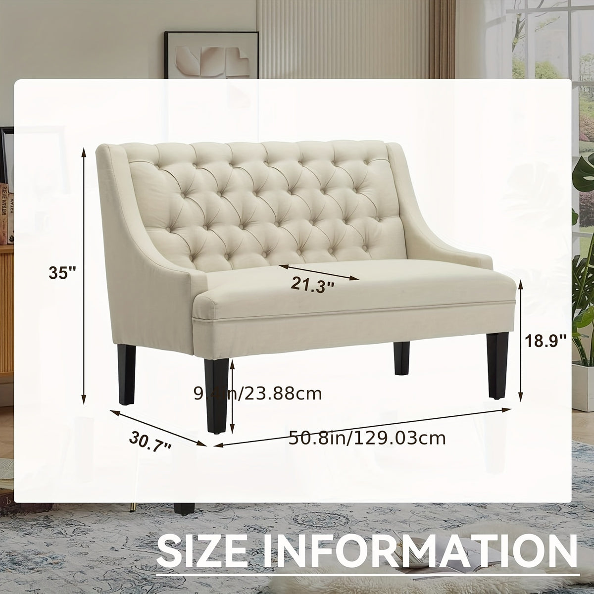 Modern Loveseat Sofa Modern Button-Tufted Upholstered Loveseat Sofa Mini Couch With Wood Legs For Dining Room Living Room Entryway